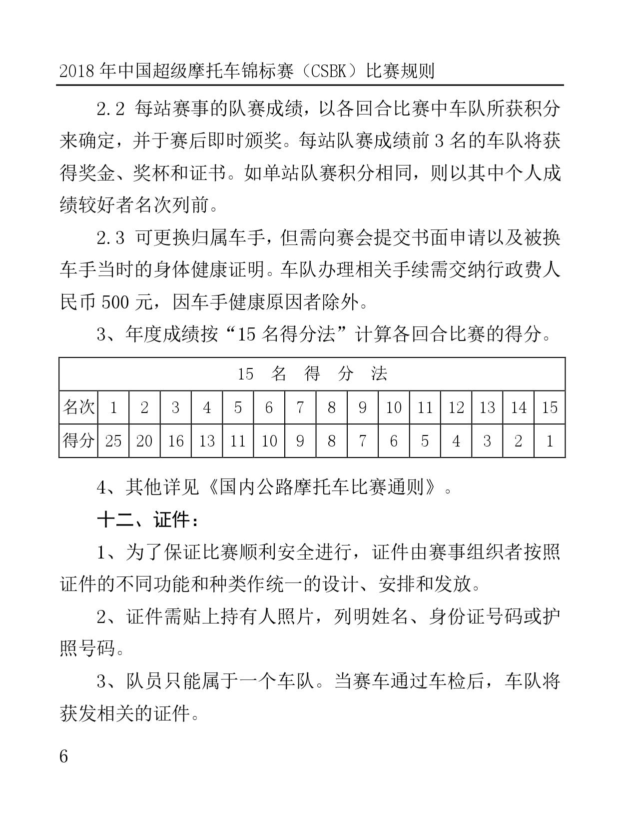 2018 年中國超級摩托車錦標(biāo)賽（CSBK）比賽規(guī)則