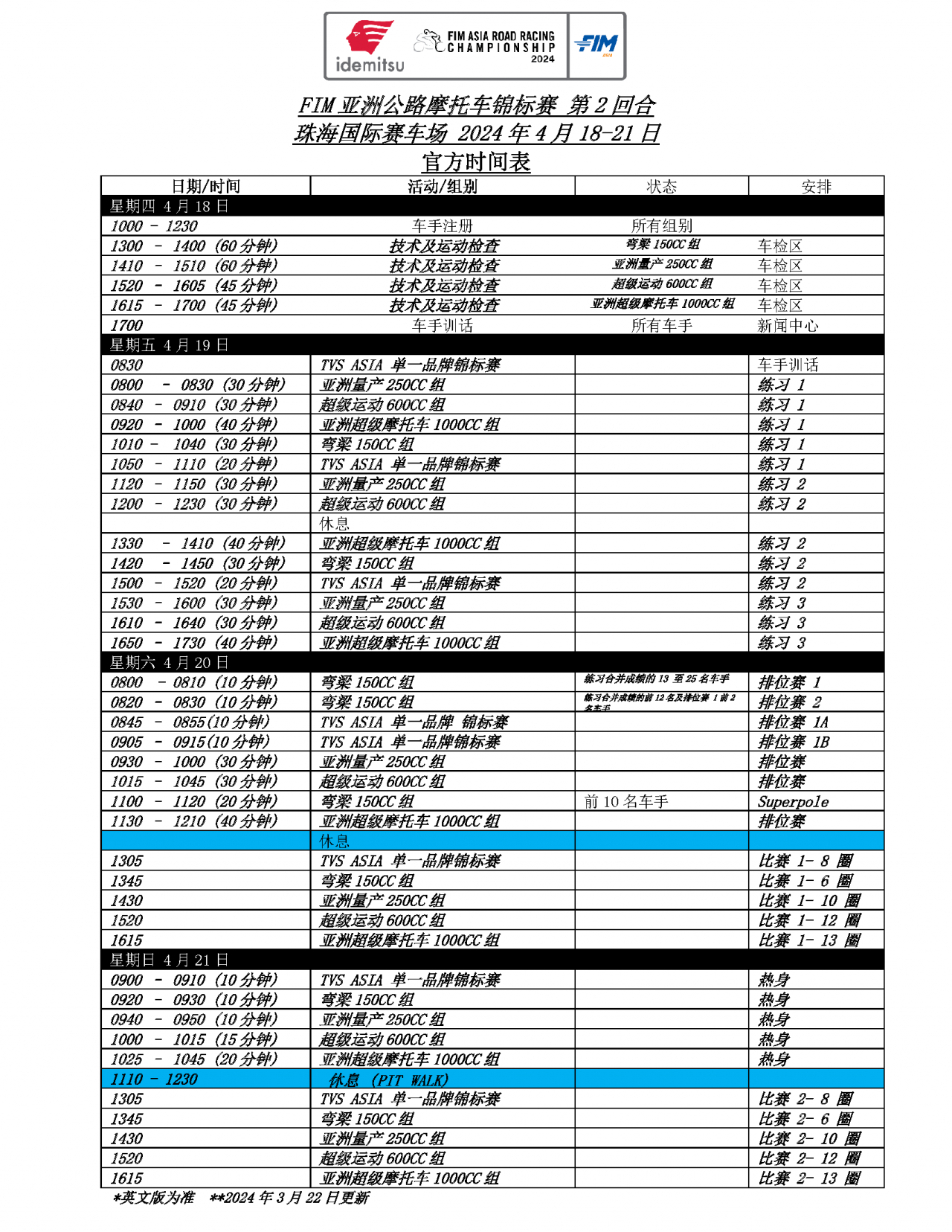 2024 ARRC官方賽事時(shí)間表